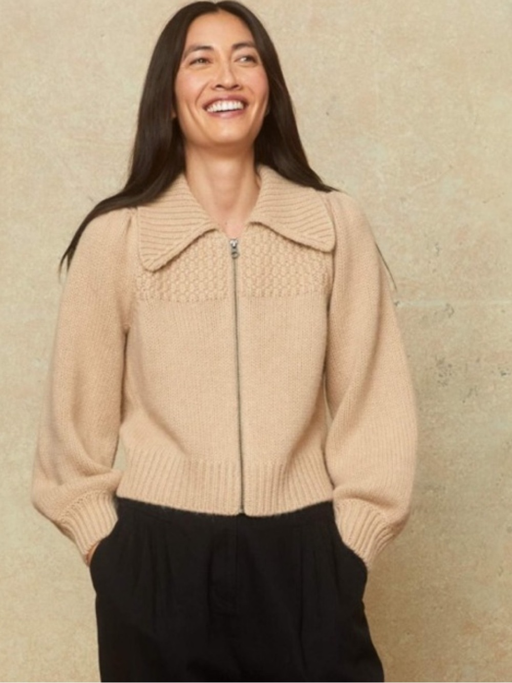 Christy Dawn Dylan 100% Baby Alpaca Zip Front Cardigan Sweater in Natural XS